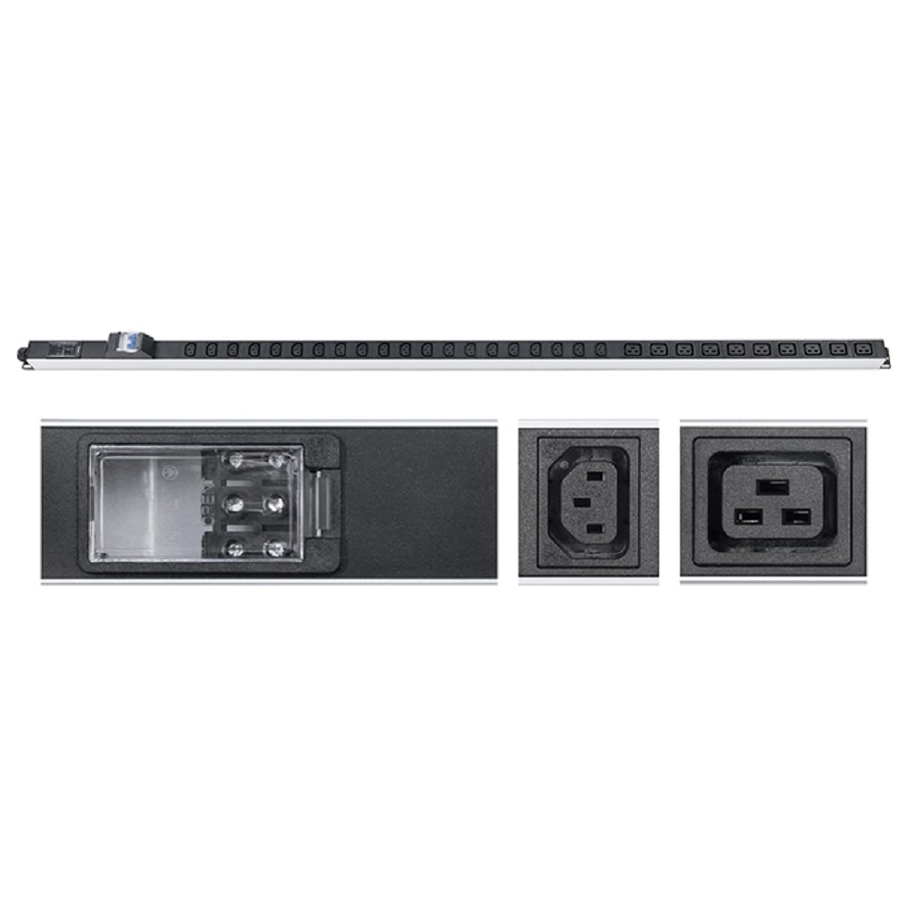 Cabeus PDU-32-10C19-20C13-B-T Блок розеток для 19" шкафов, вертикальный, 10 розеток IEC 320 C19, 20 розеток IEC 320 C13, 32А, автомат защиты, алюминиевый корпус, клеммная колодка