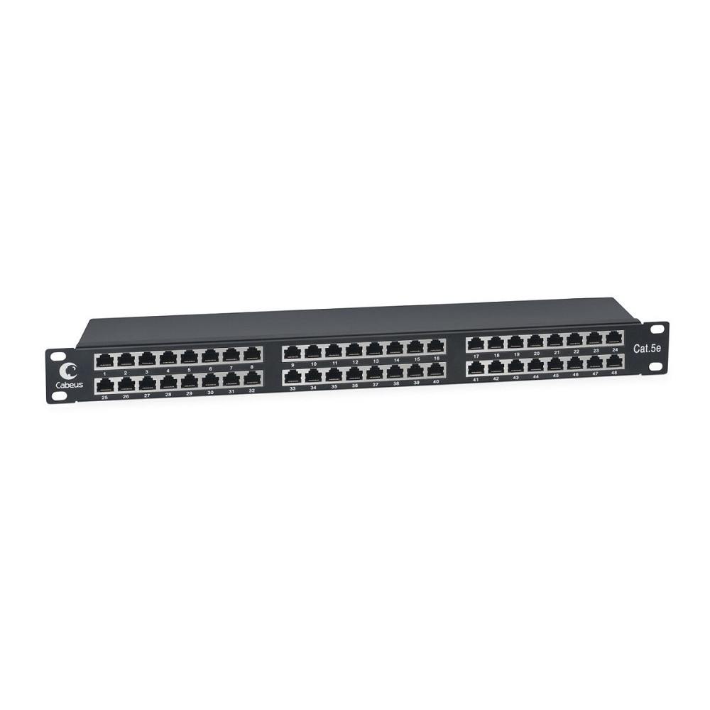 Cabeus PLHD-48-Cat.5e-SH-Dual IDC-1U Патч-панель высокой плотности 19" Высота (1U), 48 портов RJ-45, категория 5e, полностью экранированная, Dual IDC