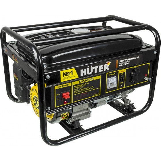 Huter DY3000L 64/1/4 Электрогенератор {четырехтактный, 2500Вт, 220В/50Гц, 77Дб, принудительное охлаждение, бак 12 л, расход бензина 395 г/кВтч, расход масла 6,8, габариты 560х450х460, вес 39,5 кг}