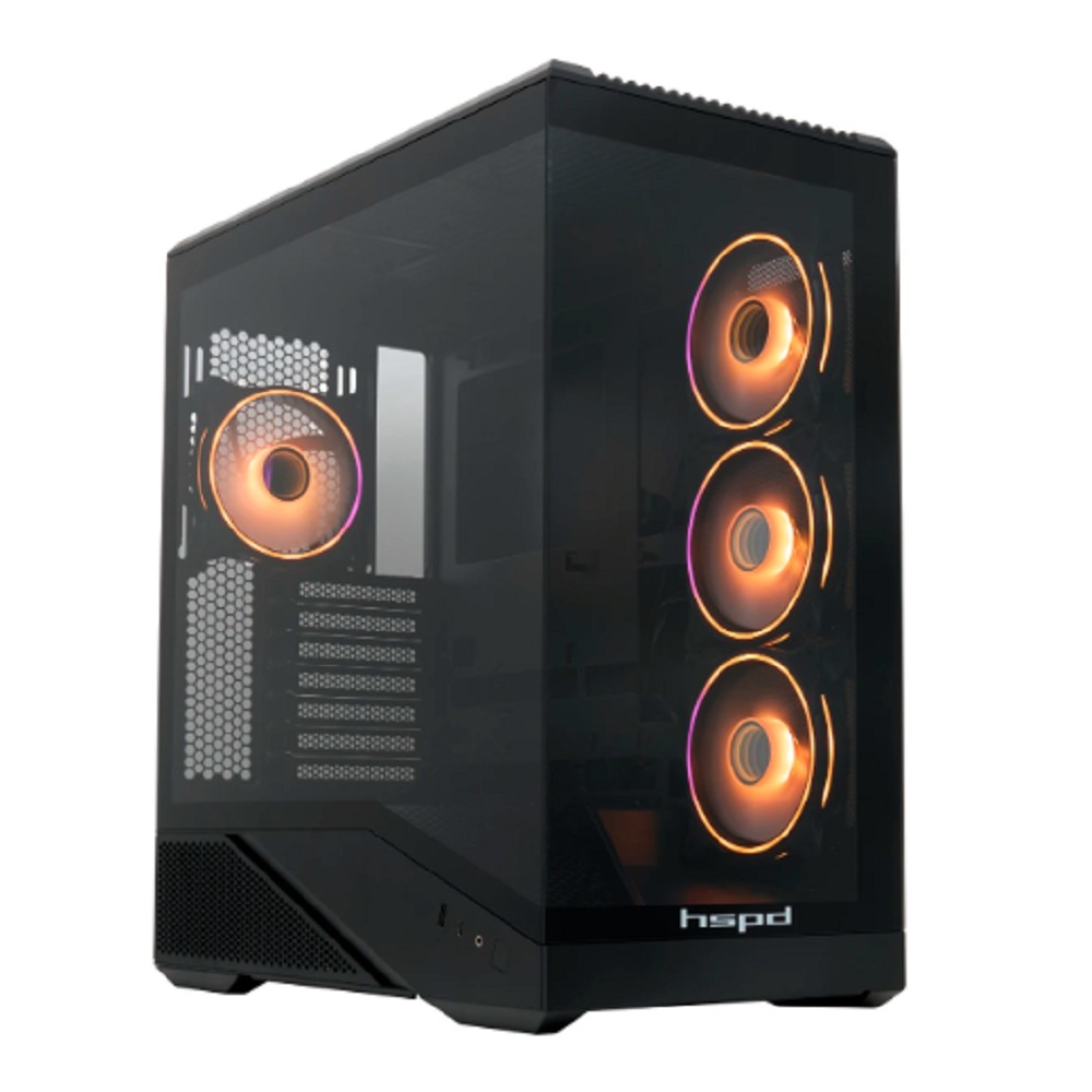 Case HSPD F711, Panoramic Full Tower, Black, TG, 0.7 SPCC, 4x120mm ARGB (FN027) ATX, mATX, mITX 190/420/280mm 2x2.5", 2x3.5", 7xPCI 1xUSB-A 3.0, 1xUSB-C 445x235x475mm