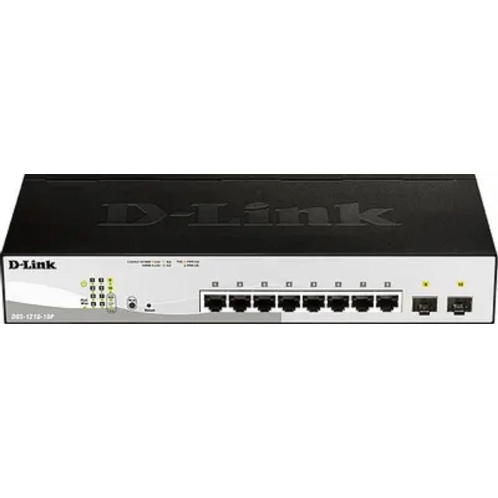 D-Link DGS-1210-10P/F3A Управляемый L2 коммутатор с 8 портами 10/100/1000Base-T и 2 портами 1000Base-X SFP (8 портов PoE 802.3af/at, PoE-бюджет 65 Вт)