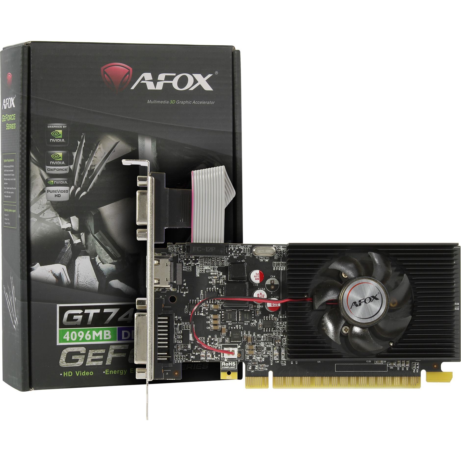 Видеокарта AFOX GT740 LP 4GB GDDR3 VGA/DVI/HDMI 1 FAN  LP (AF740-4096D3L3) RTL