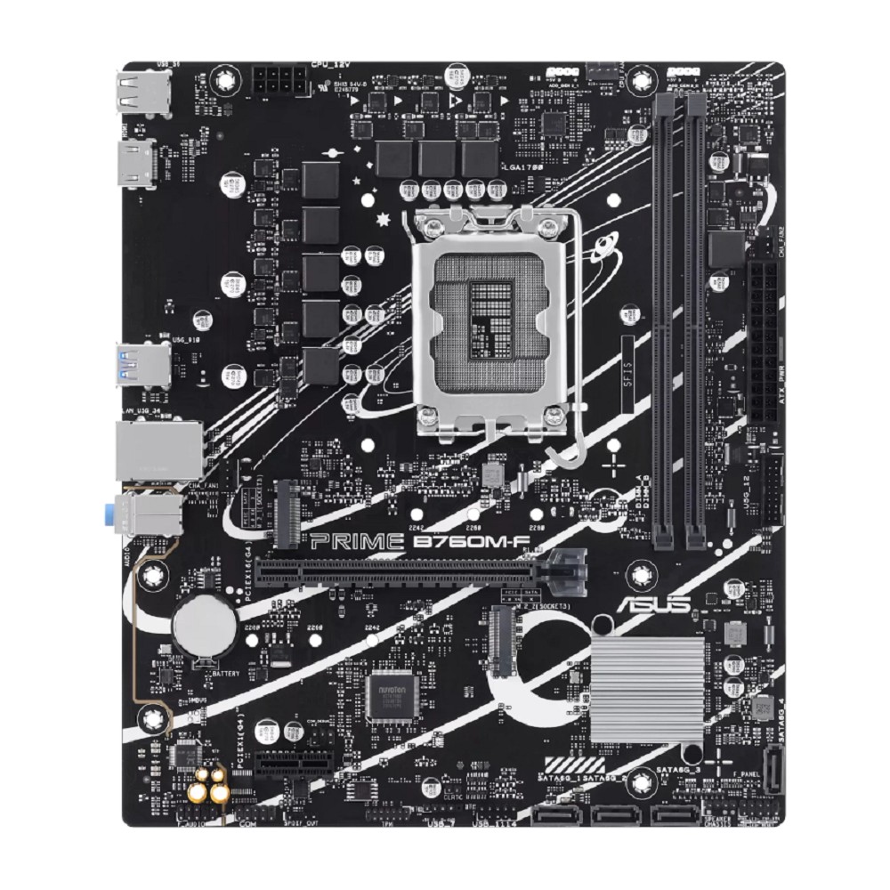 ASUS PRIME B760M-F (Socket 1700, mATX, 2xDDR5(96GB), HDMI 2.1, 1xPCIe 4.0x16/1xPCIe 4.0, 1xLAN (1GbE), 4xSATA 6Gb/s, 2xM.2, 4xUSB 3.2, 2xUSB 2.0)