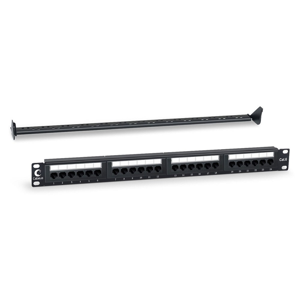 Cabeus PL-24-Cat.6-Dual IDC Патч-панель 19" (1U), 24 порта RJ-45, категория 6, Dual IDC, с задним кабельным организатором