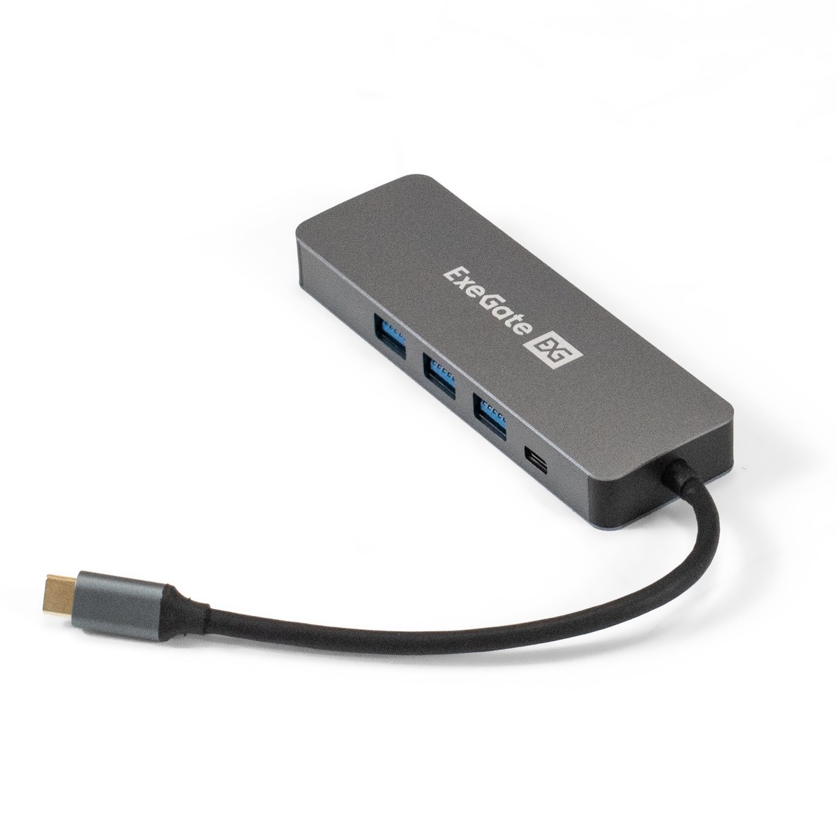 Exegate EX293984RUS Док-станция ExeGate DUB-31C/PD/H (кабель-адаптер USB Type-C --> 3xUSB3.0 + PD 60W + HDMI 4K@30Hz, Plug&amp;Play, серый)