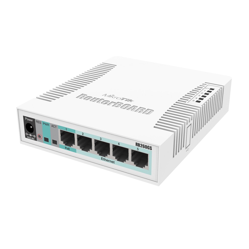 Повреждение упаковки MikroTik RB260GS (CSS106-5G-1S)(r2) Коммутатор RouterBOARD 260GS 5-port Gigabit smart switch with SFP cage, SwOS, plastic case, PSU
