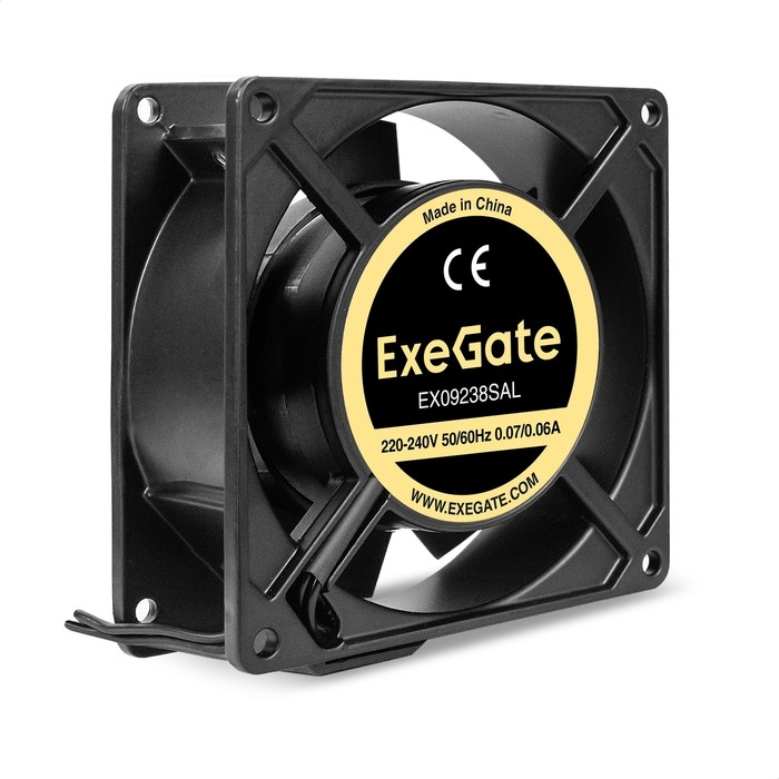 Exegate EX289011RUS Вентилятор 220В AC ExeGate EX09238SAL (92x92x38 мм, Sleeve bearing (подшипник скольжения, алюминиевый корпус, подводящий провод 30 см, 2700RPM, 39dBA, RTL)