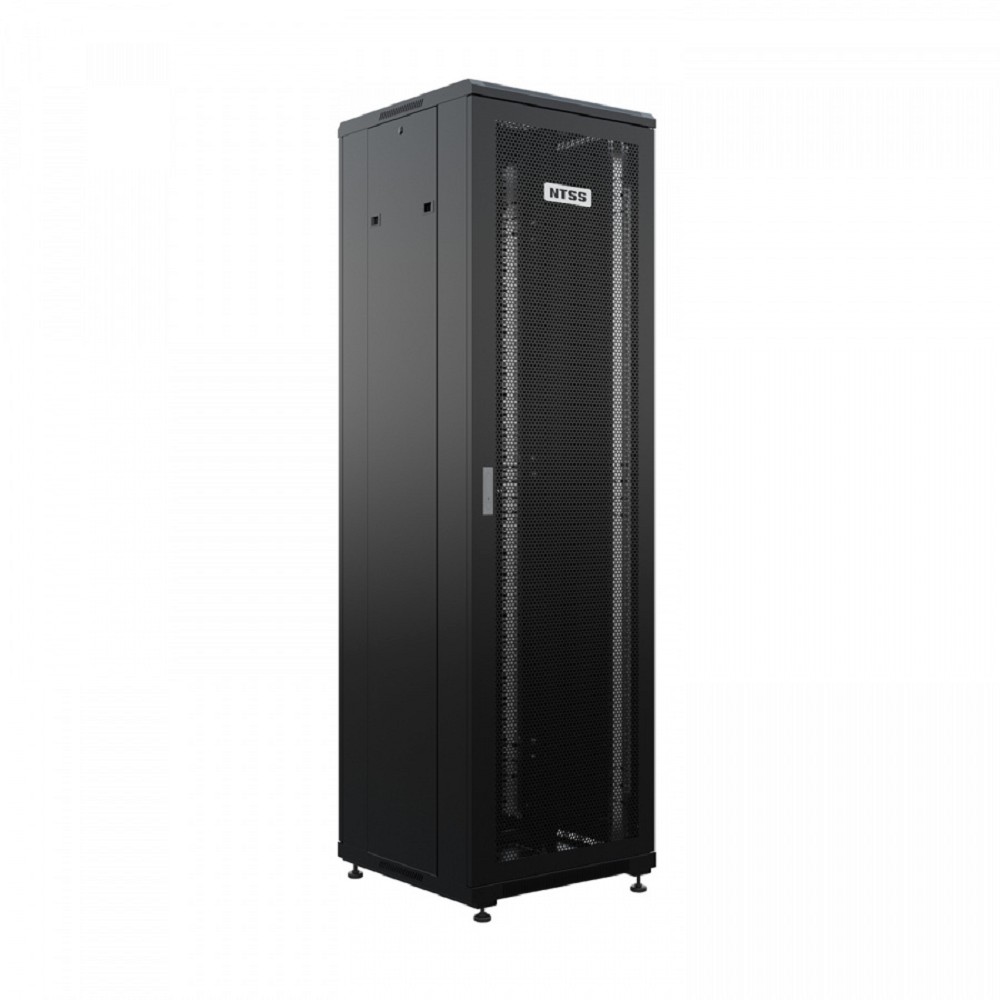 NTSS Шкаф напольный универсальный серверный NTSS R 47U 600х600мм, 4 профиля 19, двери перфорированная и сплошная металл, боковые стенки съемные, регулируемые опоры, разобранный, черный RAL 9005 NTSS-R