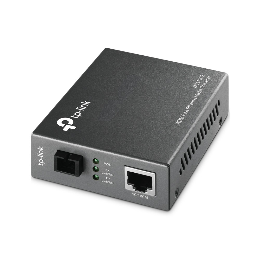 TP-Link MC111CS WDM медиаконвертер с 1 портом 10/100Base-TX и 1 портом 100Base-FX с разъемом SC (ТХ: 1550 нм; RX: 1310 нм) для одномодового оптического кабеля (до 20 км)