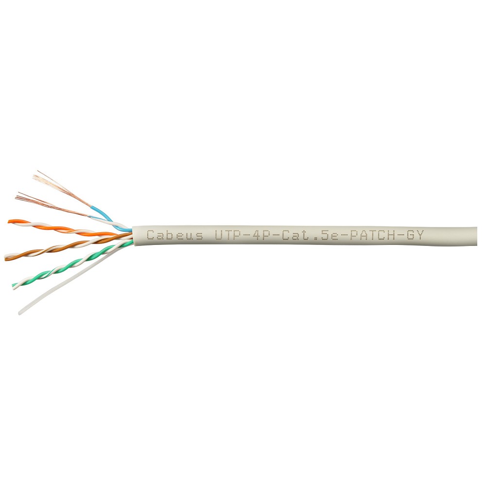 Cabeus UTP-4P-Cat.5e-PATCH-GY Кабель витая пара UTP (U/UTP), категория 5e, 4 пары, (24 AWG), многожильный, PVC нг(А)-LS, серый (305 м)