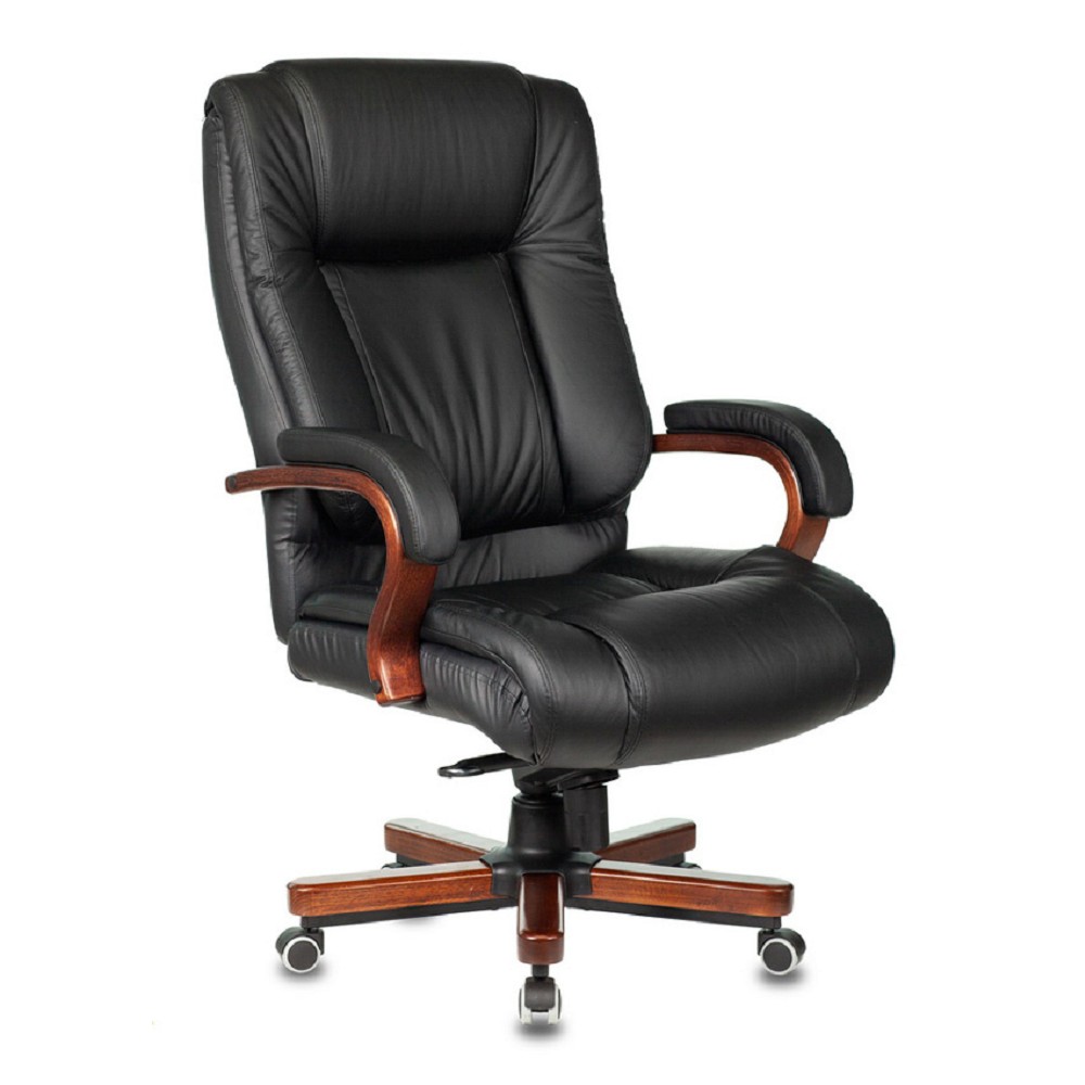 Кресло руководителя Бюрократ T-9925WALNUT/BLACK черный кожа крестовина дерево (1215691)
