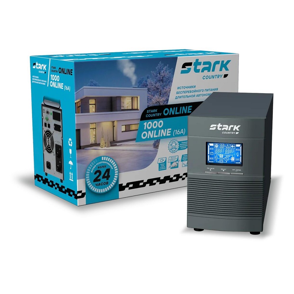 ИБП STARK SC 1000 Online 16А 1000ВА/900Вт БЕЗ АКБ {Online, На пол, 110-300В, 2 х ЕВРО, Smart-slot, USB, RS232, EPO, БЕЗ АКБ - внеш 2x 4,5-320Ач} {Б0008805}