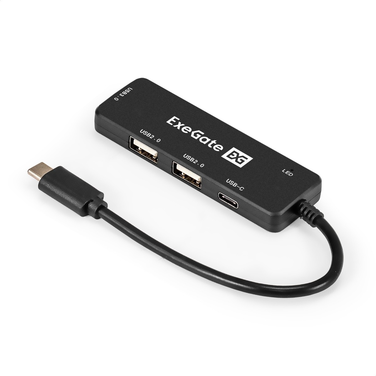 Exegate EX299789RUS USB-Хаб (концентратор) 4-в-1 ExeGate DUB-211C (кабель-адаптер USB3.0 Type-C --> 2xUSB2.0, 1xUSB3.0 (5GB/s), Type-C (DATA), Plug&amp;Play, черный)