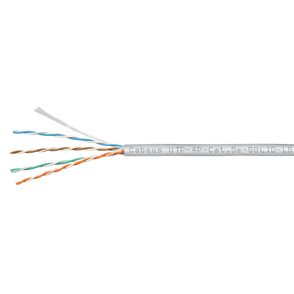 Cabeus UTP-4P-Cat.5e-SOLID-LSZH-GY-100 Кабель витая пара UTP (U/UTP), категория 5e, 4 пары (24 AWG), одножильный, серый, LSZH, нг(А)-HF, (100 м)