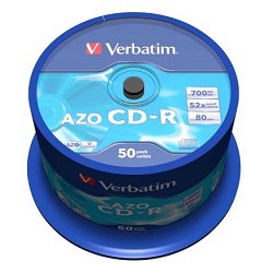 43343 Диски CD-R Verbatim 50шт, 700MB 52-x, CRYSTAL AZO, Cake Box 