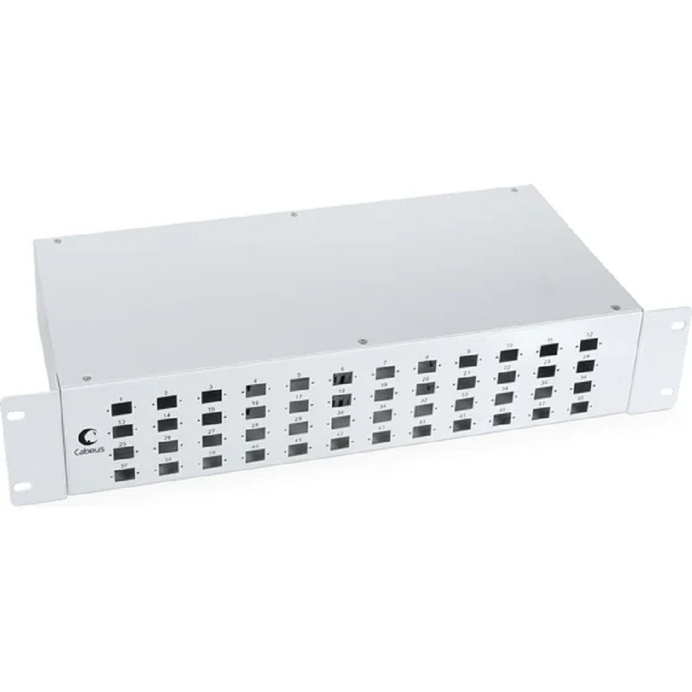 Cabeus FO-19-48SC Кросс бокс оптический 19" на 48 SC (LC duplex) со сплайс-кассетой и КДЗС (без пигтейлов и проходных адаптеров)