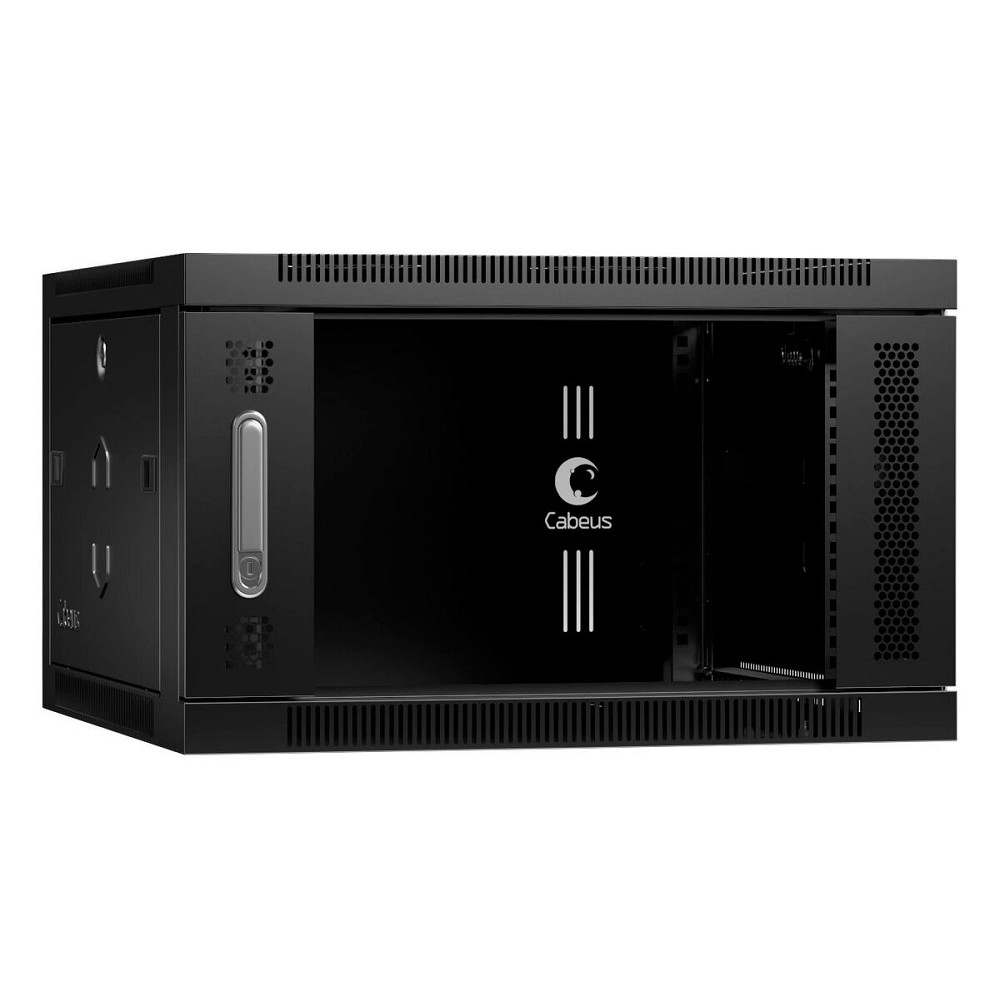 Cabeus SH-05F-6U60/35-BK Шкаф телекоммуникационный настенный 19" 6U 600x350x368mm (ШхГхВ) дверь стекло, цвет черный (RAL 9004)