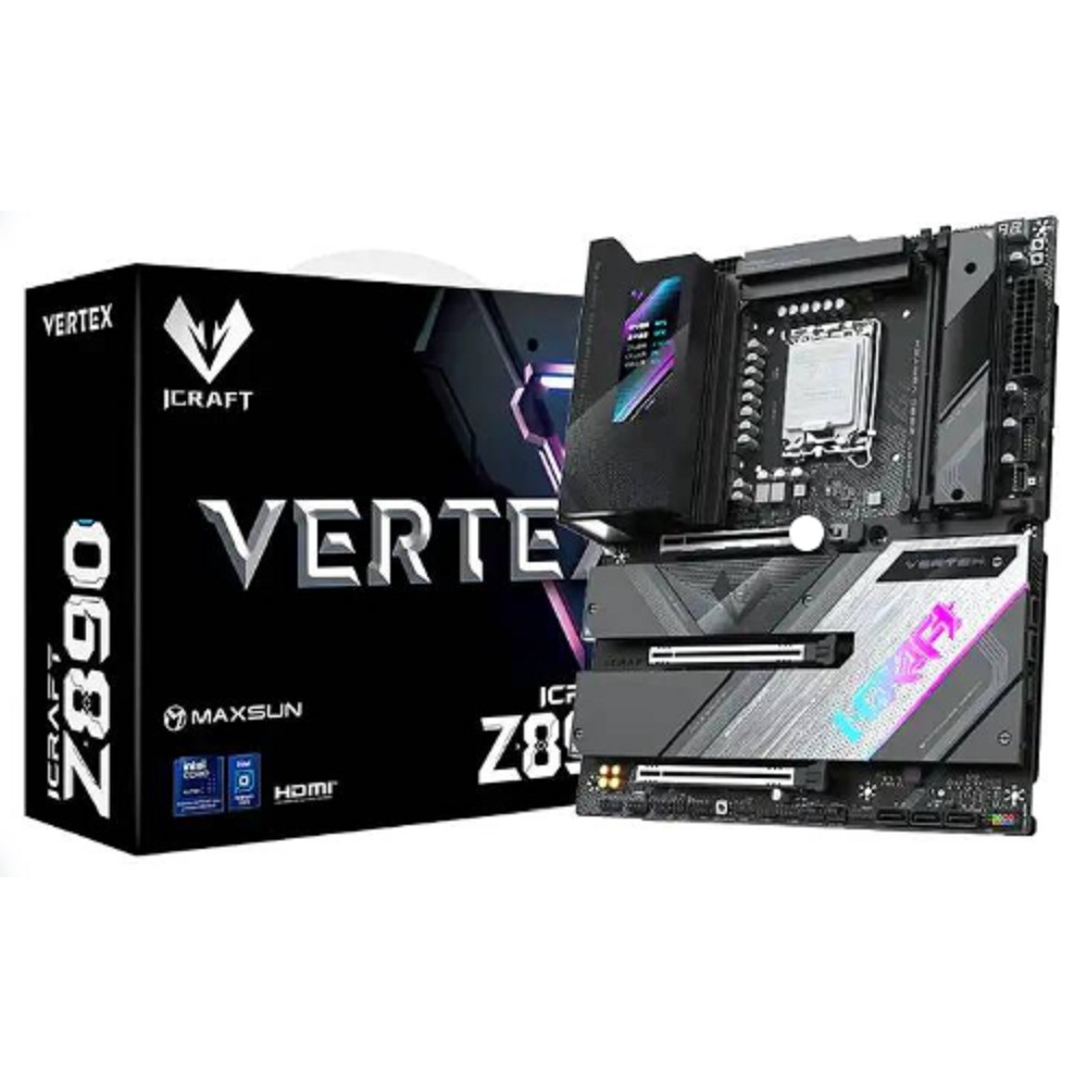 MAXSUN MS-iCraft Z890 VERTEX (Socket 1851, ATX, 2*DDR5(128Gb), DP/HDMI, 4*SATA3, 4*M.2, 3xPCI-Ex16, 2*Type-C, 9*USB 3.1, LAN 1*5G, BT 5.4, Wi-Fi 7, SPDIF, black, RTL)