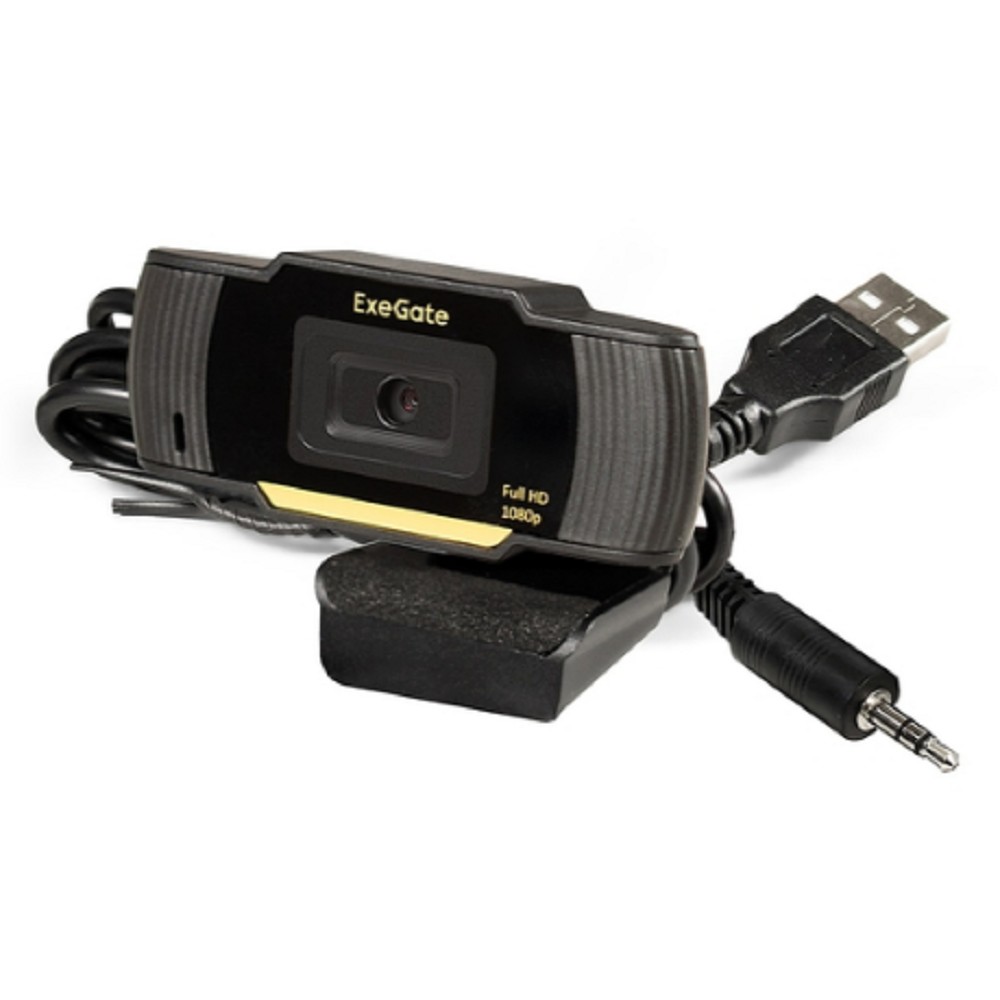 Exegate EX286182RUS Веб-камера ExeGate GoldenEye C920 Full HD {матрица 1/3" 2 Мп, 1920х1080, 1080P, USB, микрофон с шумоподавлением, фокус, универсальное крепление, кабель 1,5 м, Win Vista/7/8/10}