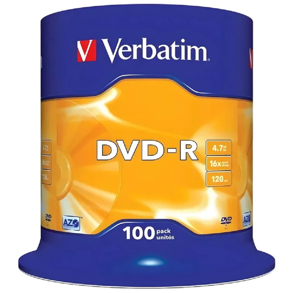 Verbatim Диски DVD-R 4.7Gb 16-х, 100 шт, Cake Box (43549)