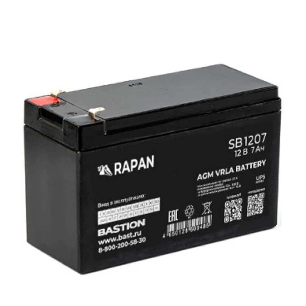 АКБ БАСТИОН RAPAN SB 1207 AGM 12V 7Ач I зар.2,1А, клеммы F1 нож, гарантия 1 год (9163)