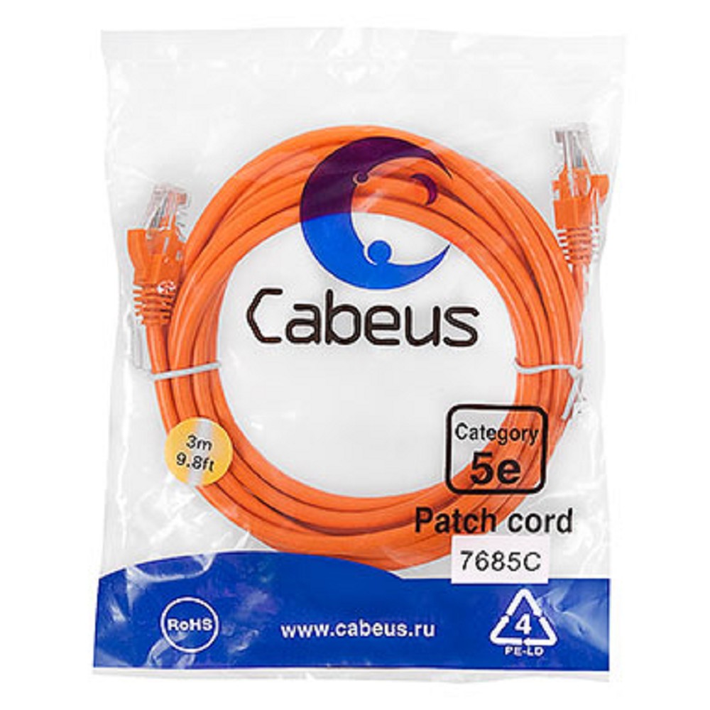 Cabeus PC-UTP-RJ45-Cat.5e-3m-OR-LSZH Патч-корд UTP, категория 5e, 3 м, LSZH, неэкранированный