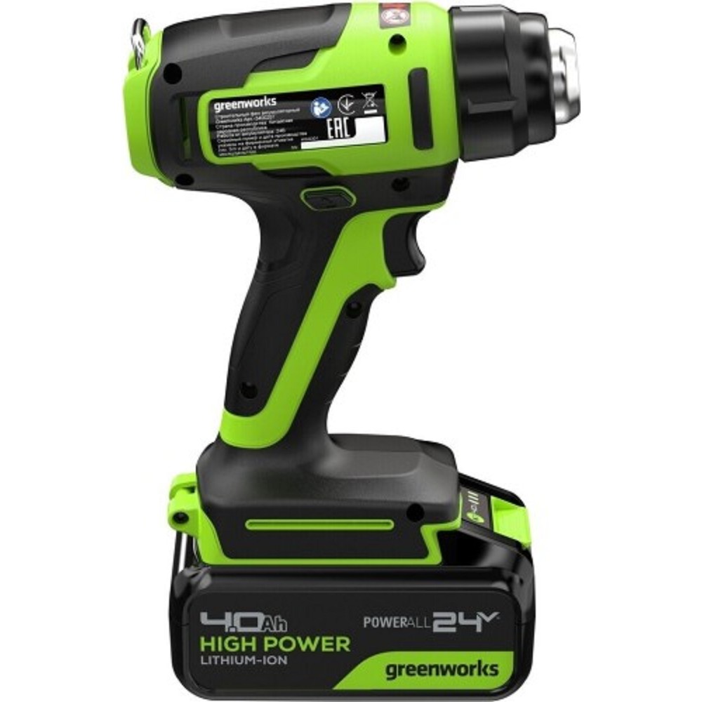 Greenworks G24HG 24В Строительный фен аккумуляторный, 550°С, 200 л/мин,1х4Ач,ЗУ,кор [3400207CUB]