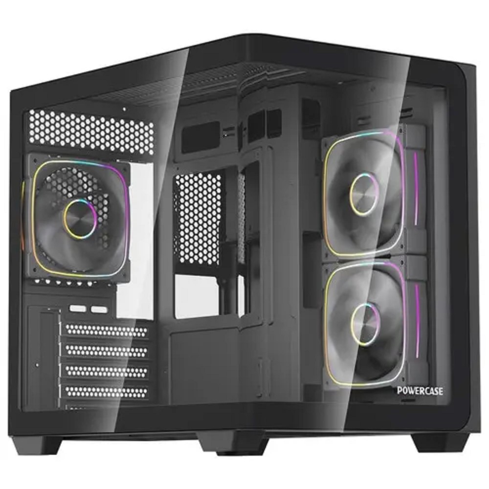 Powercase Корпус Vision Micro M5B, Curved Glass, Type-C, 3x 120mm ARGB PWM Fan, чёрный, mATX  (CVMM5B-A3)