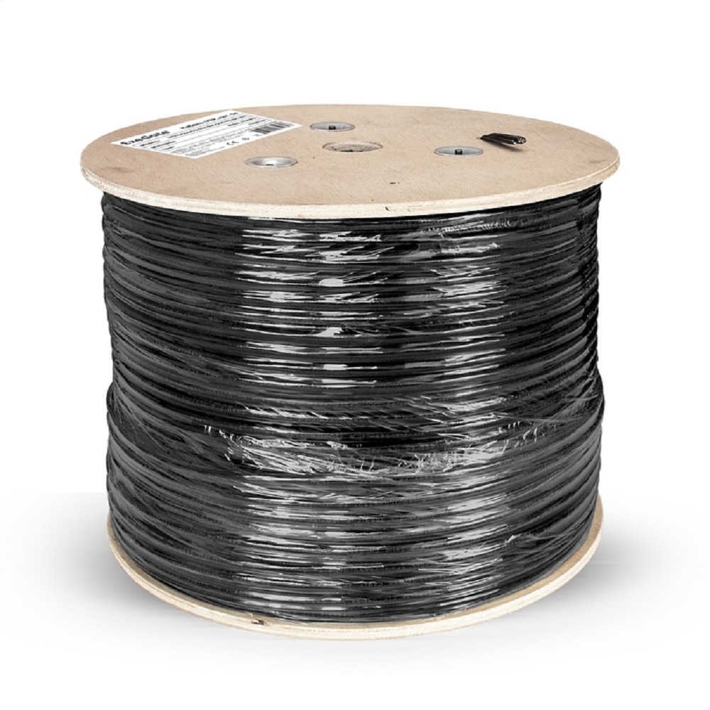 Exegate EX300621RUS Кабель ExeGate Special FUTP4-C5e-CCA-S24-SW-OUT-PE-BK-305 FTP 4 пары кат.5e CCA, 0.5мм (24AWG), экран, внешн., с тросом, 305м, черн., PE