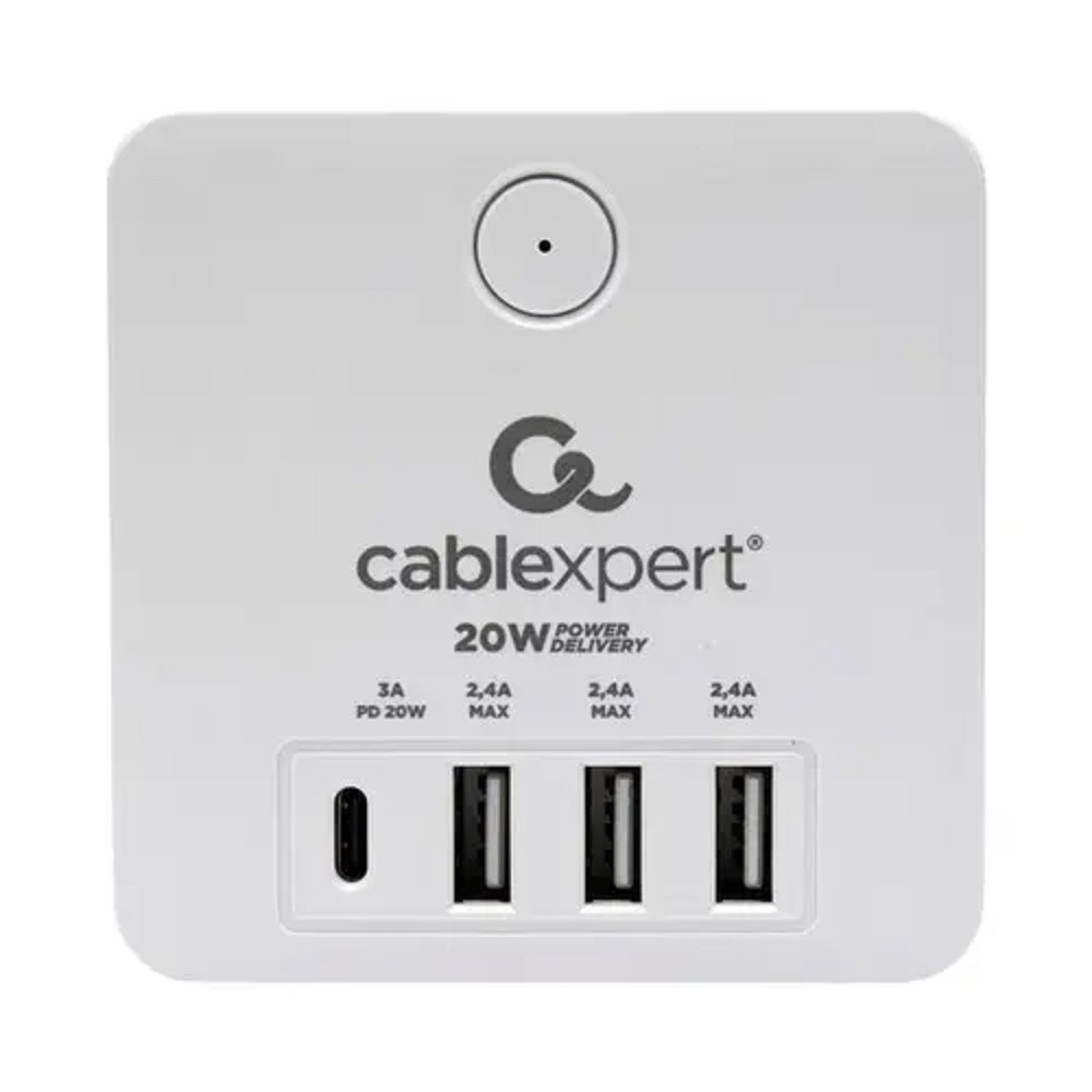 Cablexpert Сетевой фильтр Cube CUBE-4-CU3-W (4р, 16А, 1xType-C PD, 3 х USB, ур.защиты 2+) белый, коробка