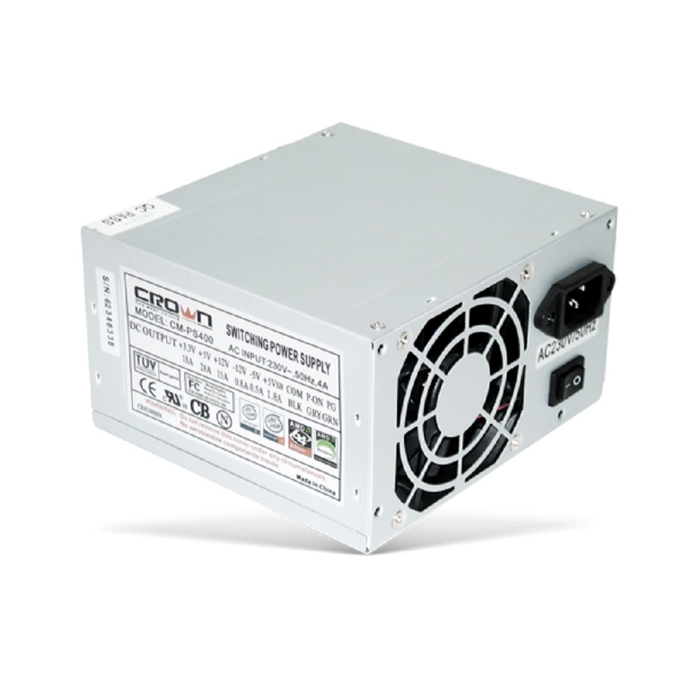 CROWN Блок питания  CM-PS400W (20+4in, 80mm FAN, SATA*2, PATA(big Molex)*4, FDD*1, 4+4pin, Lines 1x12V OEM)