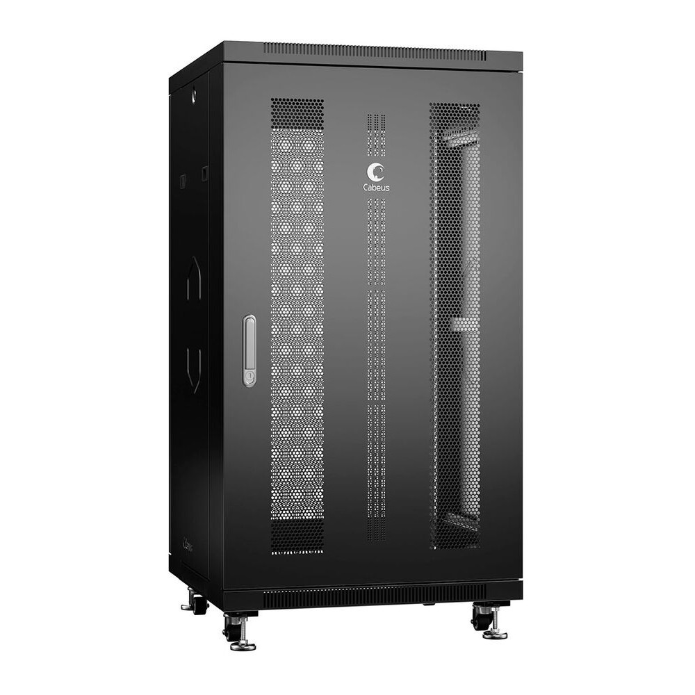 Cabeus ND-05C-22U60/80-BK Шкаф монтажный телекоммуникационный 19" напольный для распределительного и серверного оборудования 22U 600x800x1166mm (ШхГхВ) передняя и задняя перфорированные двери, ручка с