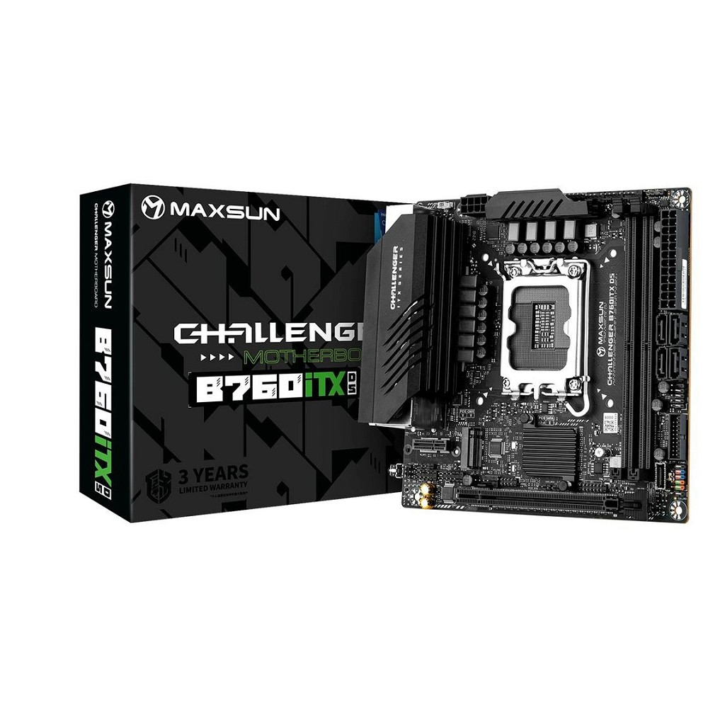 MAXSUN MS-Challenger B760ITX D5 (Socket 1700, mini-ITX, 2*DDR5, 2*HDMI/2*DP, 4*SATA3,  2*M.2, 1xPCI-E x16,  4*USB 2.0,  2 x USB 3.2 Gen1, LAN 1*1G/1*2.5G,  RTL)