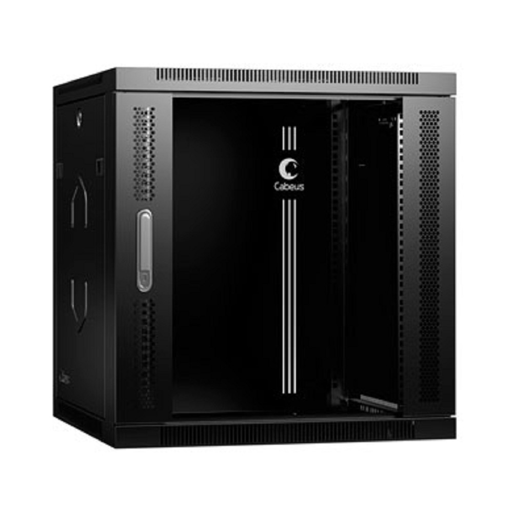 Cabeus SH-05F-12U60/35-R-BK Шкаф телекоммуникационный настенный разобранный 19" 12U 600x350x635mm (ШхГхВ) дверь стекло, цвет черный (RAL 9004)