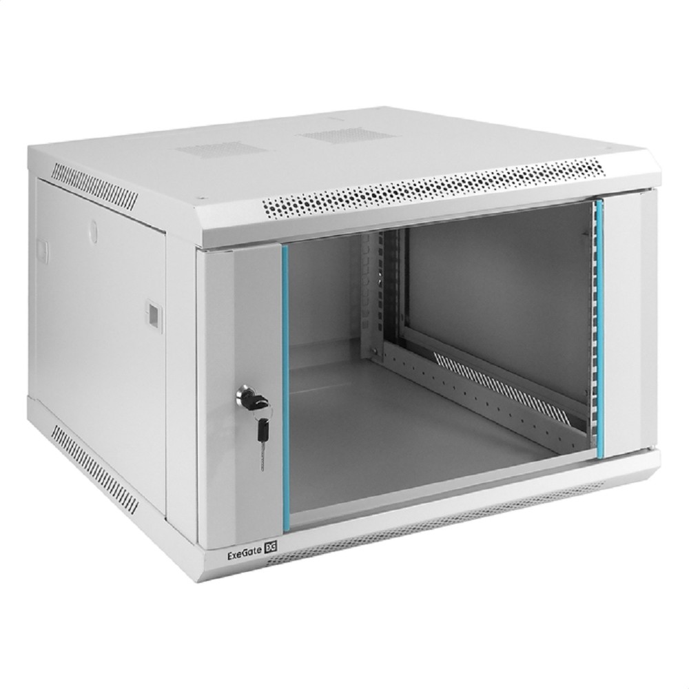 Exegate EX298600RUS Шкаф телекоммуникационный 19" настенный 6U ExeGate EC-WM-6U.600.G.GREY (19”, 6U, 600x600x370mm (ШхГхВ), передняя дверь закаленное стекло, съемные боковые панели, пыле- и влагозащит