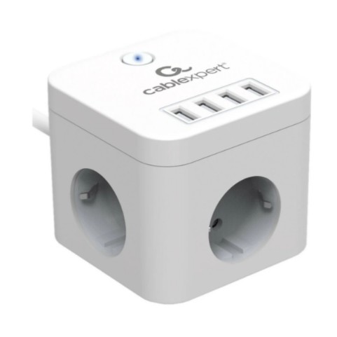 Cablexpert Сетевой фильтр Cube CUBE-3-U4-W-1.5 (3р, 10А, 4 х USB, 1.5м, ур.защиты 4+) белый, коробка