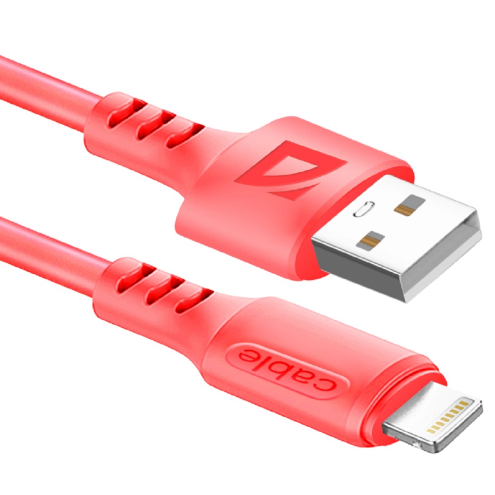 Defender Акция!!! USB кабель F207 Lightning, red, 1м, 2.4А,силикон,пакет (87107RED)