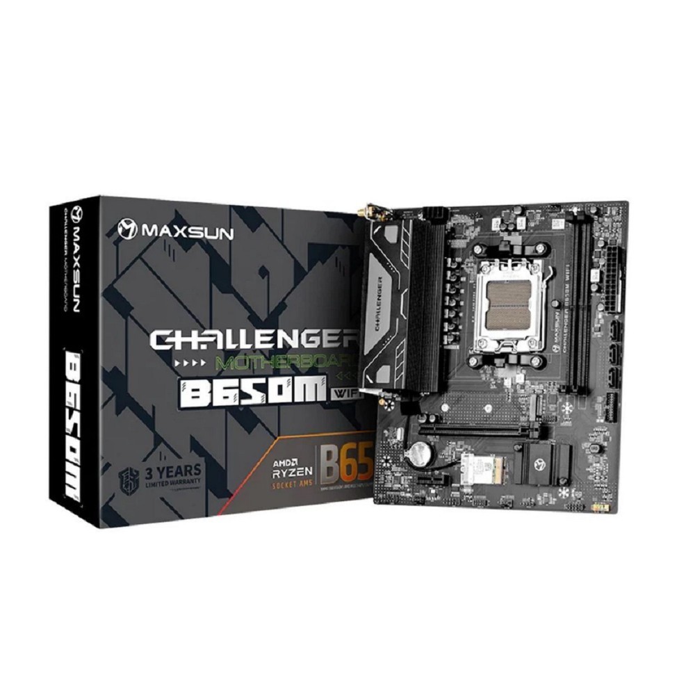 MAXSUN MS-Challenger B650M WIFI V2 (Socket AM5, mATX, 2*DDR5, DP/HDMI, 4*SATA3, 1*M.2, 1*PCIEx16/1*PCIEx1, 2*USB 2.0, 4*USB 3.2, LAN 1*1G,  Bluetooth,  Wi-Fi 802.11ac,  RTL)