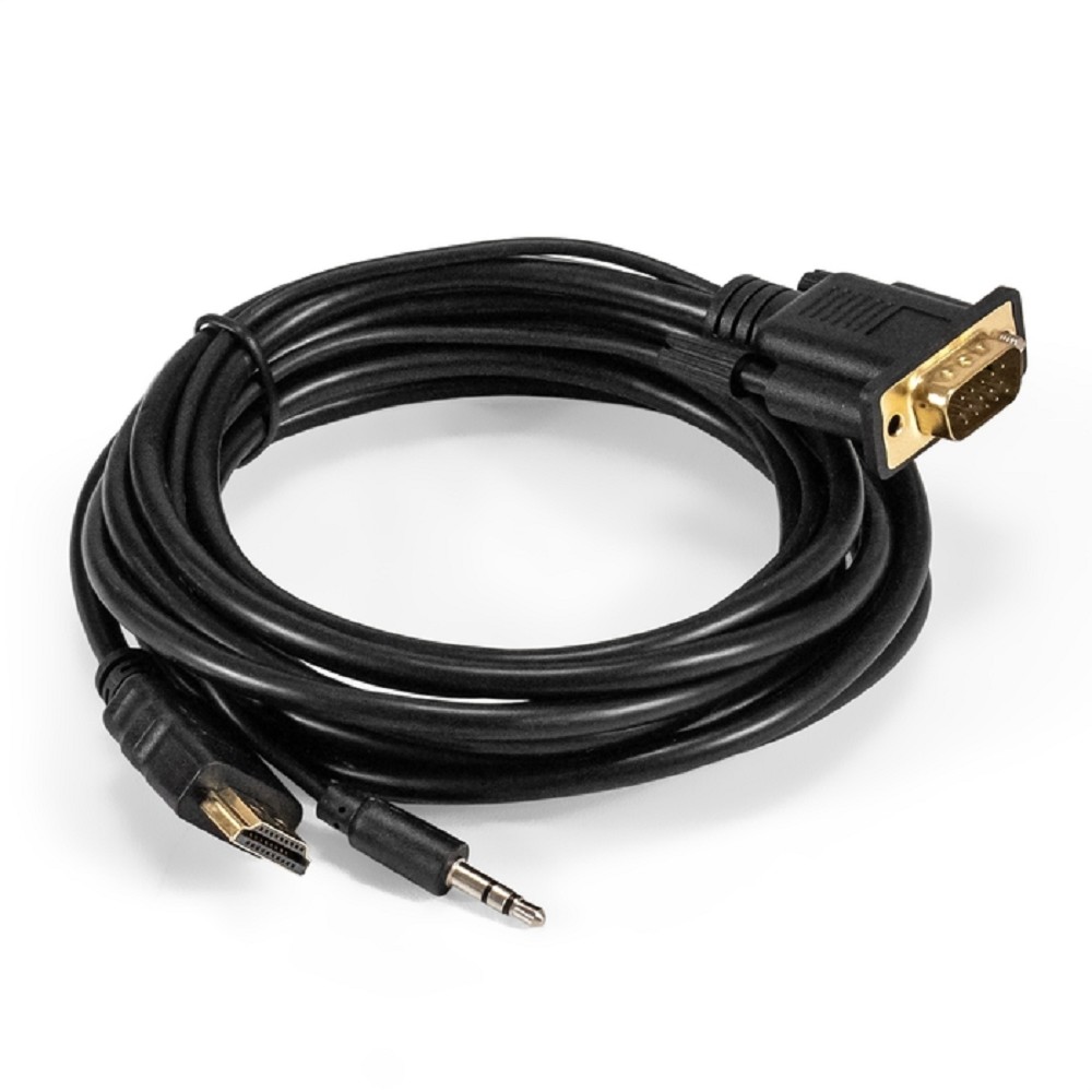 Exegate EX294719RUS Кабель-переходник HDMI-VGA ExeGate EX-HDMIM-VGAM-3.5JackS-1.8 (19M/15M+3.5mm Jack M, 1,8м) Преобразователь цифрового HDMI сигнала в VGA видео и стерео-аудио