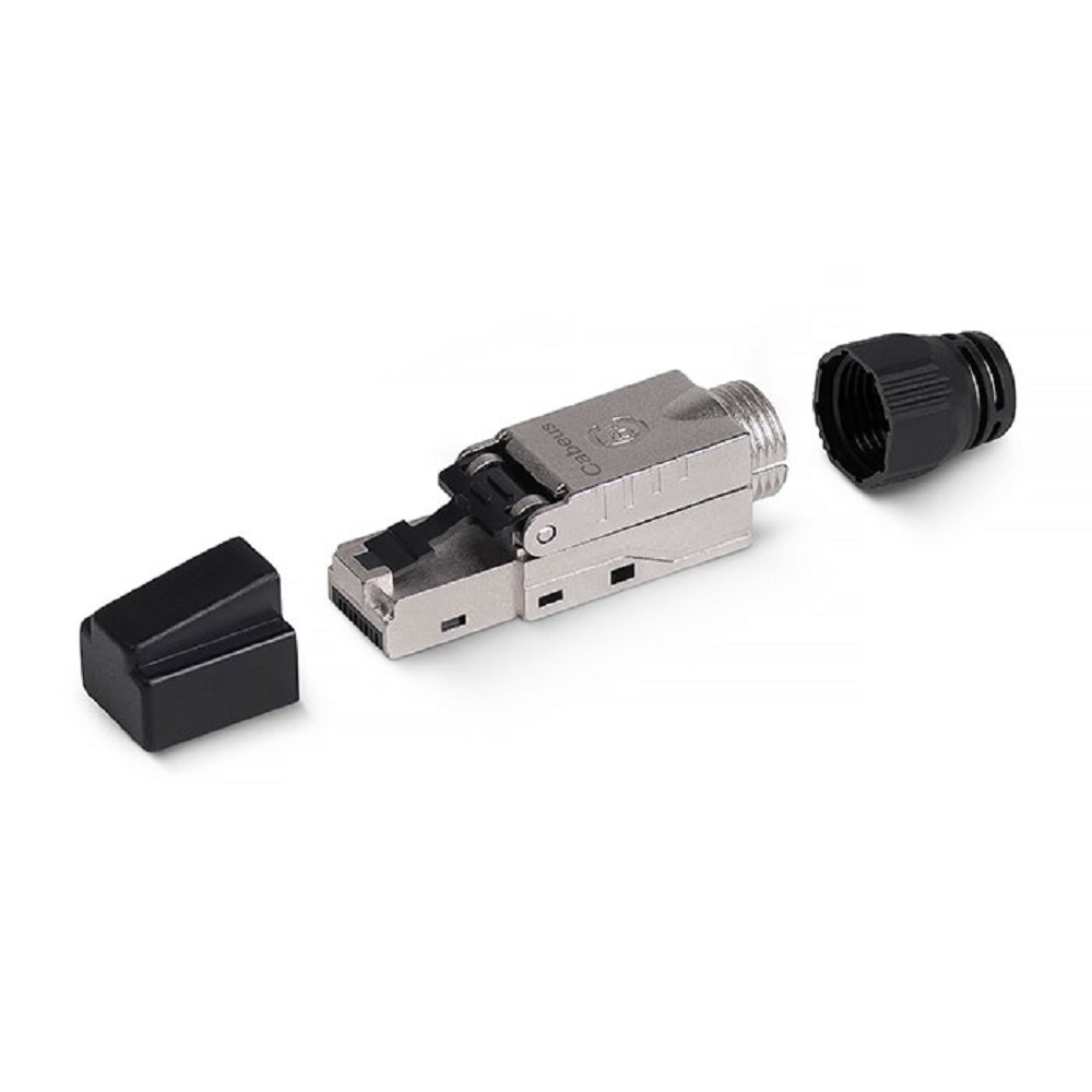 Cabeus 8P8C-SH-C6+ -TWP Коннектор с фиксатором кабеля и колпачком RJ-45(8P8C) под витую пару, кат. до 6a, экранированный, для одножильного кабеля 1.35-1.5 мм(с оболочкой), со вставкой