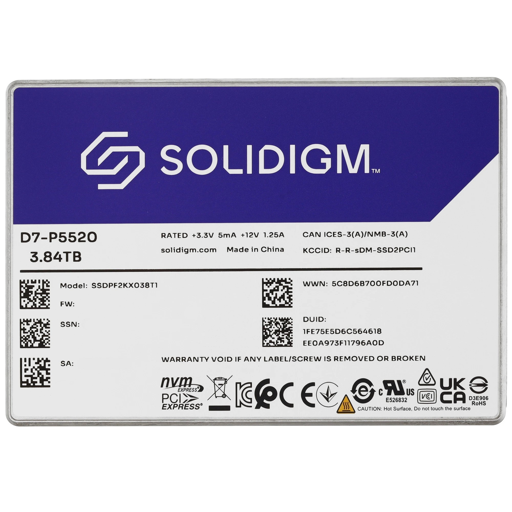 SSD 3.84TB Solidigm D7-P5520 (SSDPF2KX038T11Z)