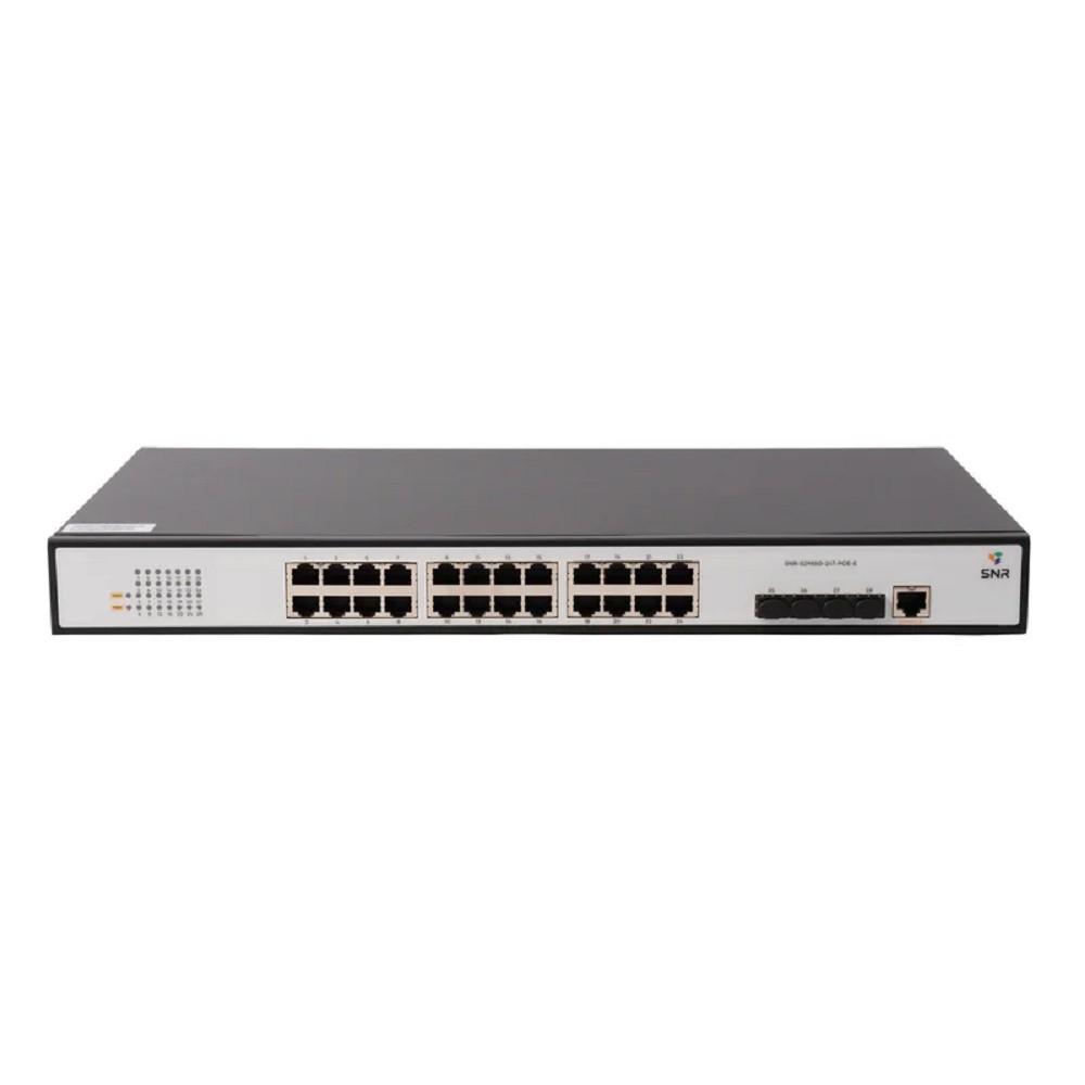 SNR SNR-S2985G-24T-POE-E Управляемый PoE коммутатор уровня 2, 24 порта 10/100/1000Base-T, 4 порта 100/1000Base-X (SFP), бюджет PoE 370 Вт, встроенный БП ~220V AC