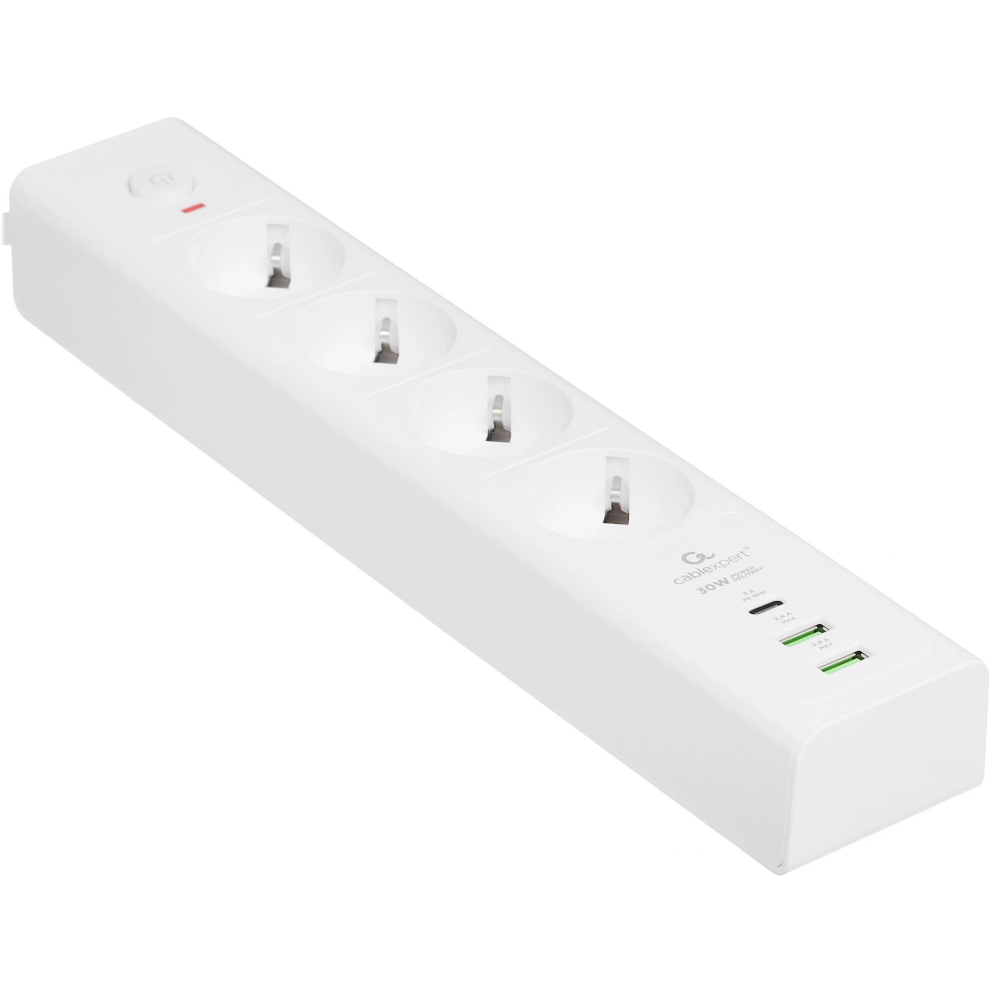 Cablexpert Сетевой фильтр Exnovo EXN-4-CU2-W-2 (4р, 16А, 1xType-C PD, 30Вт, 2 х USB, 2м, ур.защиты 4+) белый, коробка