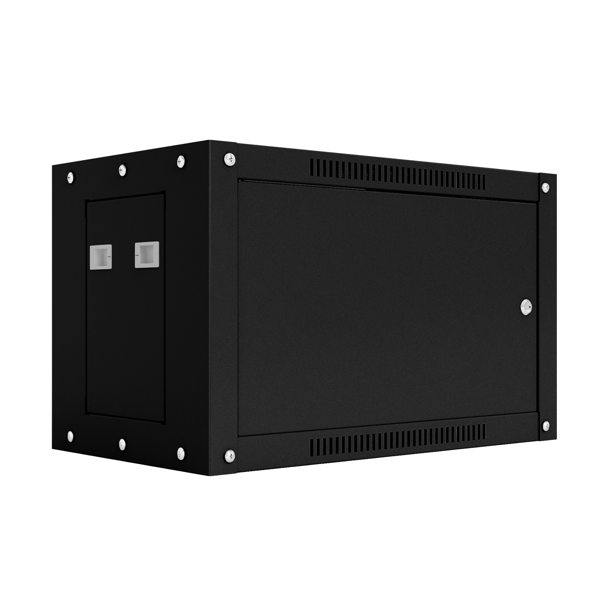 NTSS Шкаф настенный телекоммуникационный NTSS WS 12U 600х450х635мм, 2 профиля 19, дверь сплошная металл, боковые стенки съемные, разобранный, черный RAL 9005 NTSS-WSP12U6045FD-BL