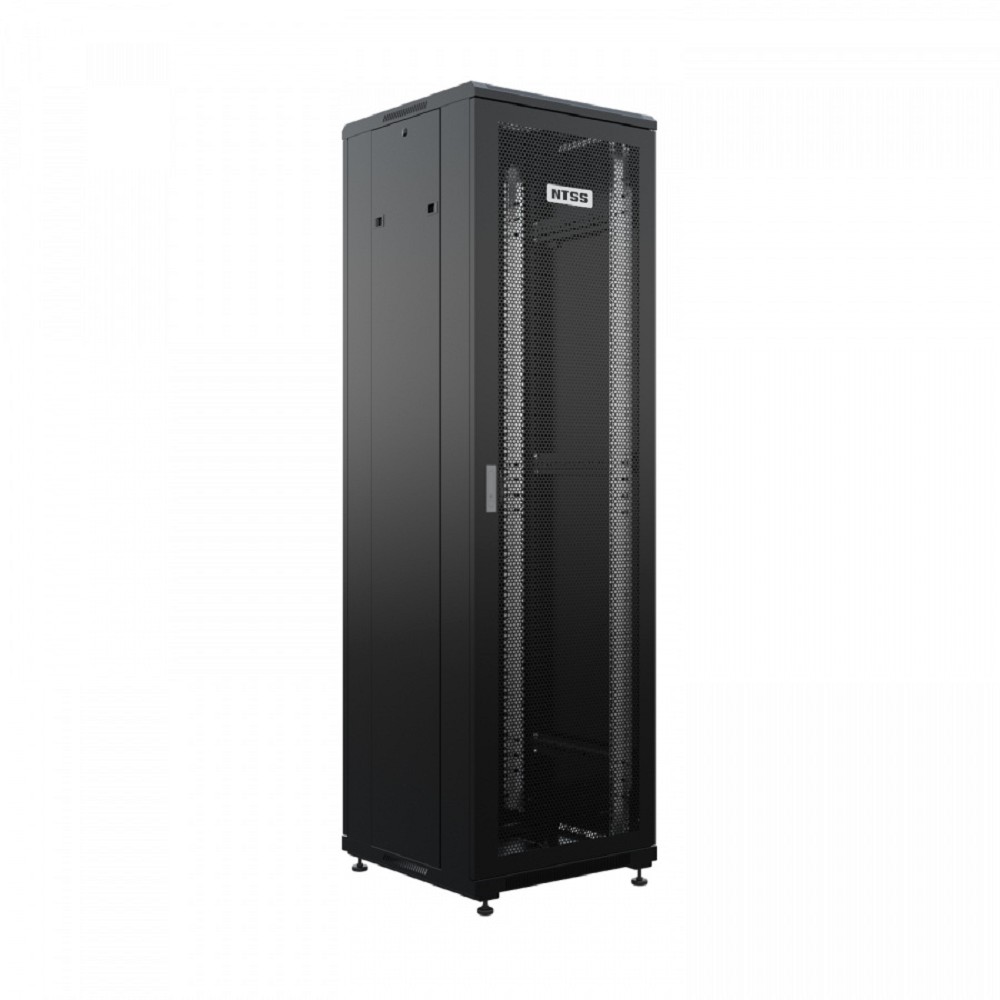 NTSS Шкаф напольный универсальный серверный NTSS R 32U 600х600мм, 4 профиля 19, двери перфорированная и перфорированная, боковые стенки съемные, регулируемые опоры, разобранный, черный RAL 9005 NTSS-R