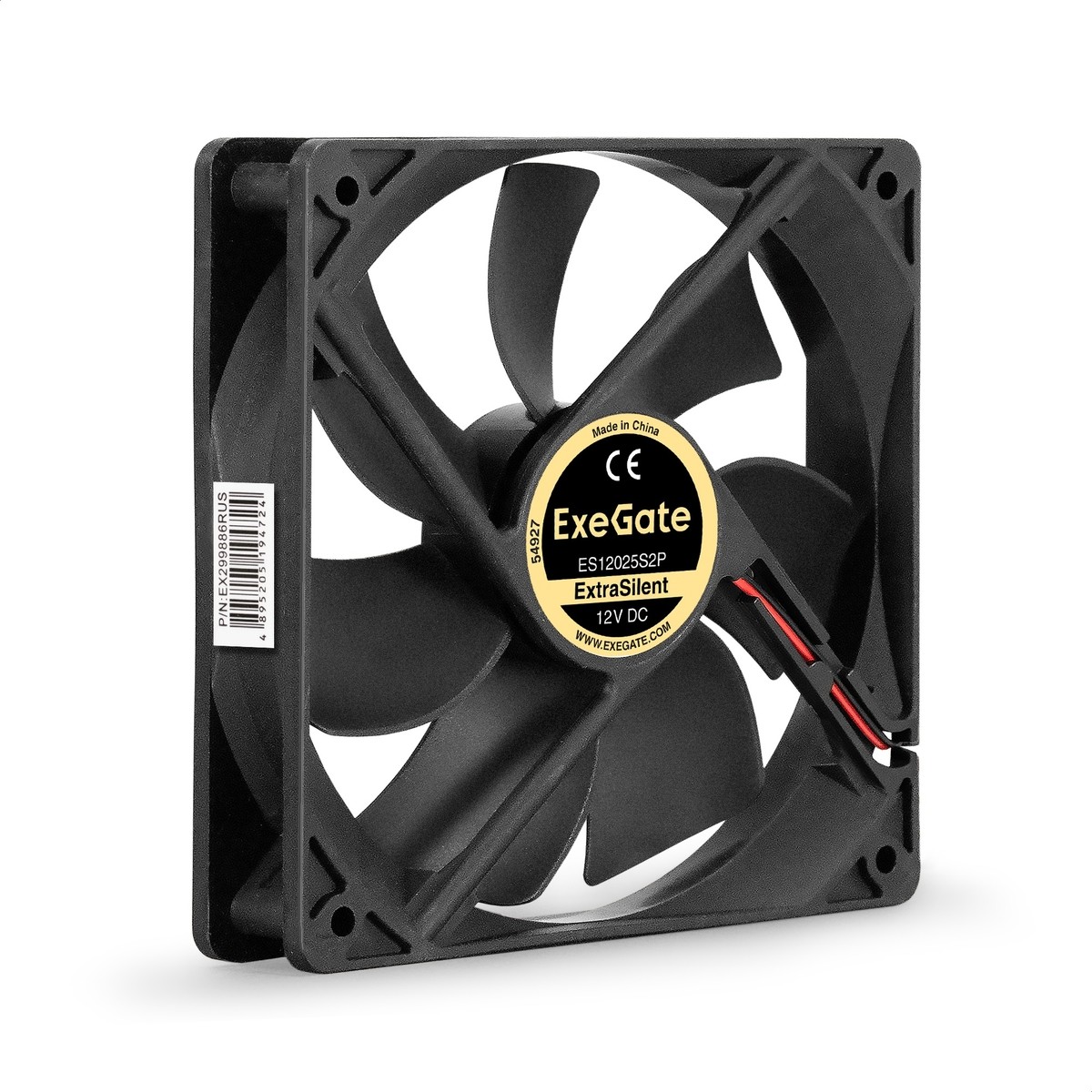 Exegate EX299886RUS Вентилятор 12В DC ExeGate ExtraSilent ES12025S2P (120x120x25 мм, Sleeve bearing (подшипник скольжения), 2pin, 1300RPM, 22dBA)