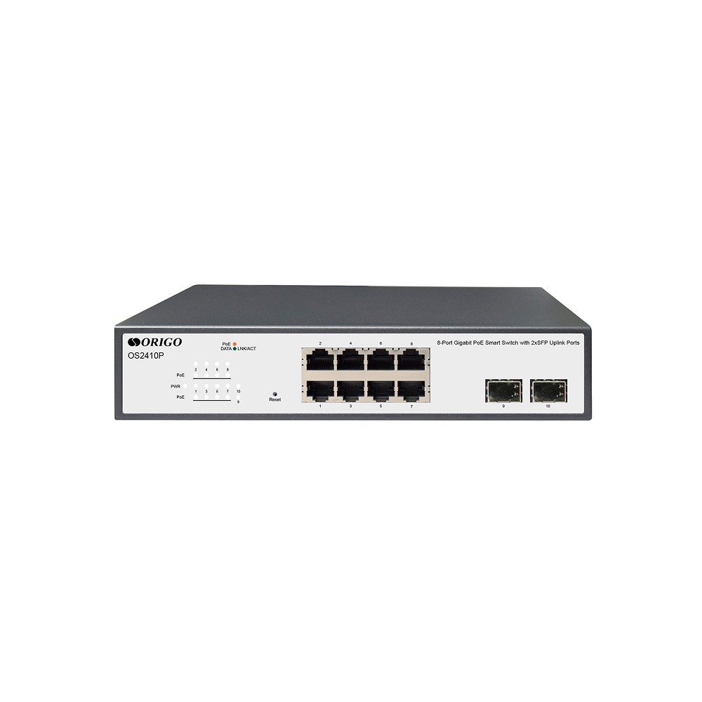 ORIGO OS2410P/120W/A1A Настраиваемый L2 PoE-коммутатор 8x1000Base-T PoE+, 2x1000Base-X SFP, PoE-бюджет 120 Вт
