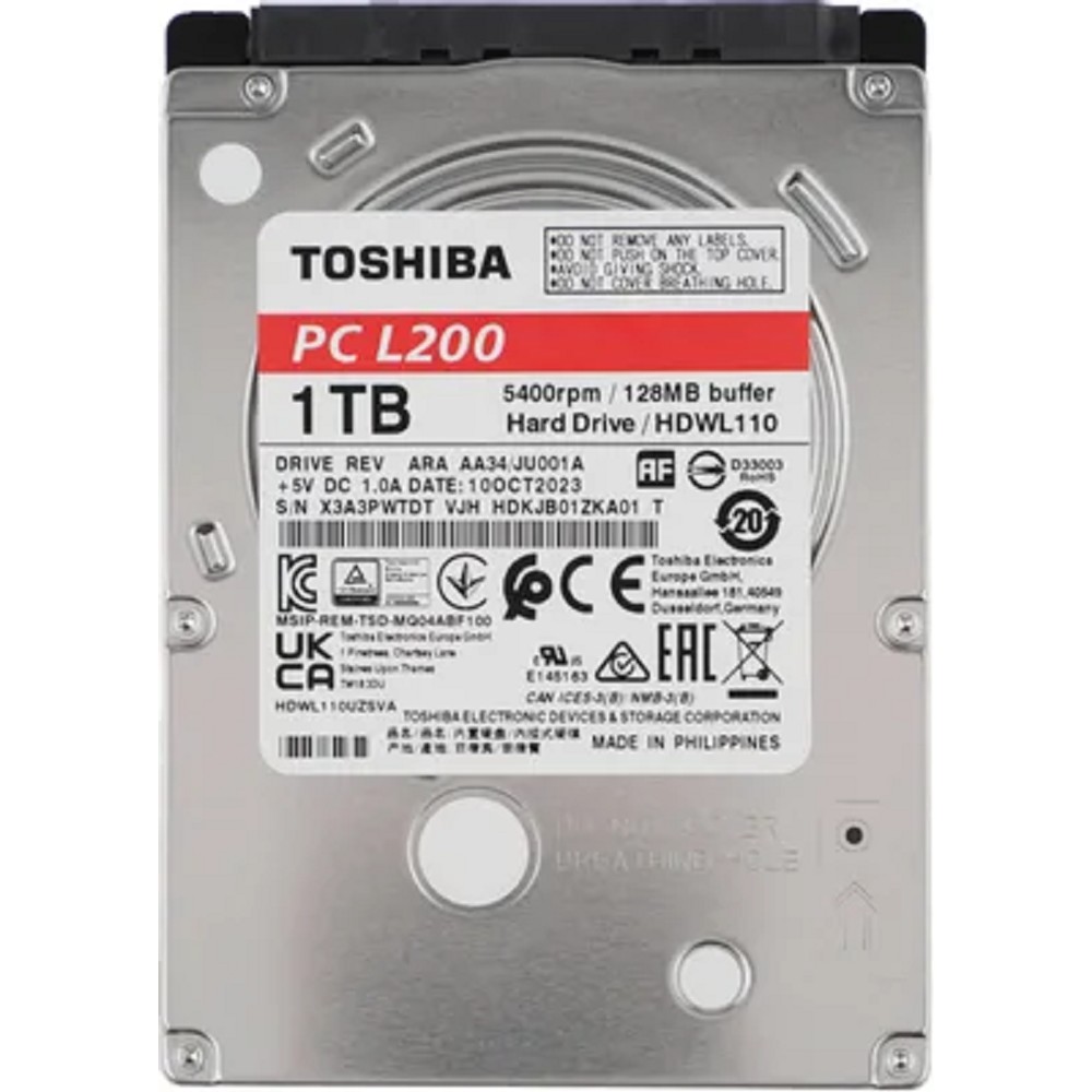 1TB Toshiba L200 Slim (HDWL110UZSVA/HDKCB88ZKA01T) {SATA-III, 5400RPM, 128MB, 2.5", 7mm}