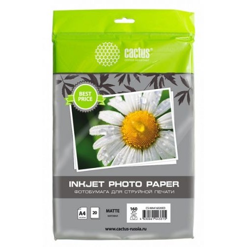 Cactus CS-MA416020ED Фотобумага A4/160г/м2/20л./белый матовое для струйной печати