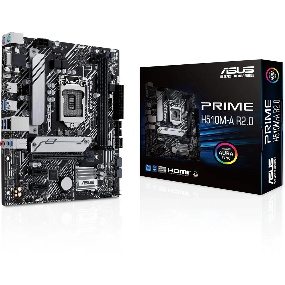ASUS PRIME H510M-A R2.0 (Socket 1200, mATX, 2xDDR4(64GB), VGA/HDMI/DP, 1xPCIe 4.0x16/2xPCIe 3.0, 1xLAN, 4xSATA 6Gb/s, 1xM.2, 4xUSB 3.2, 2xUSB 2.0, 2xPS/2)